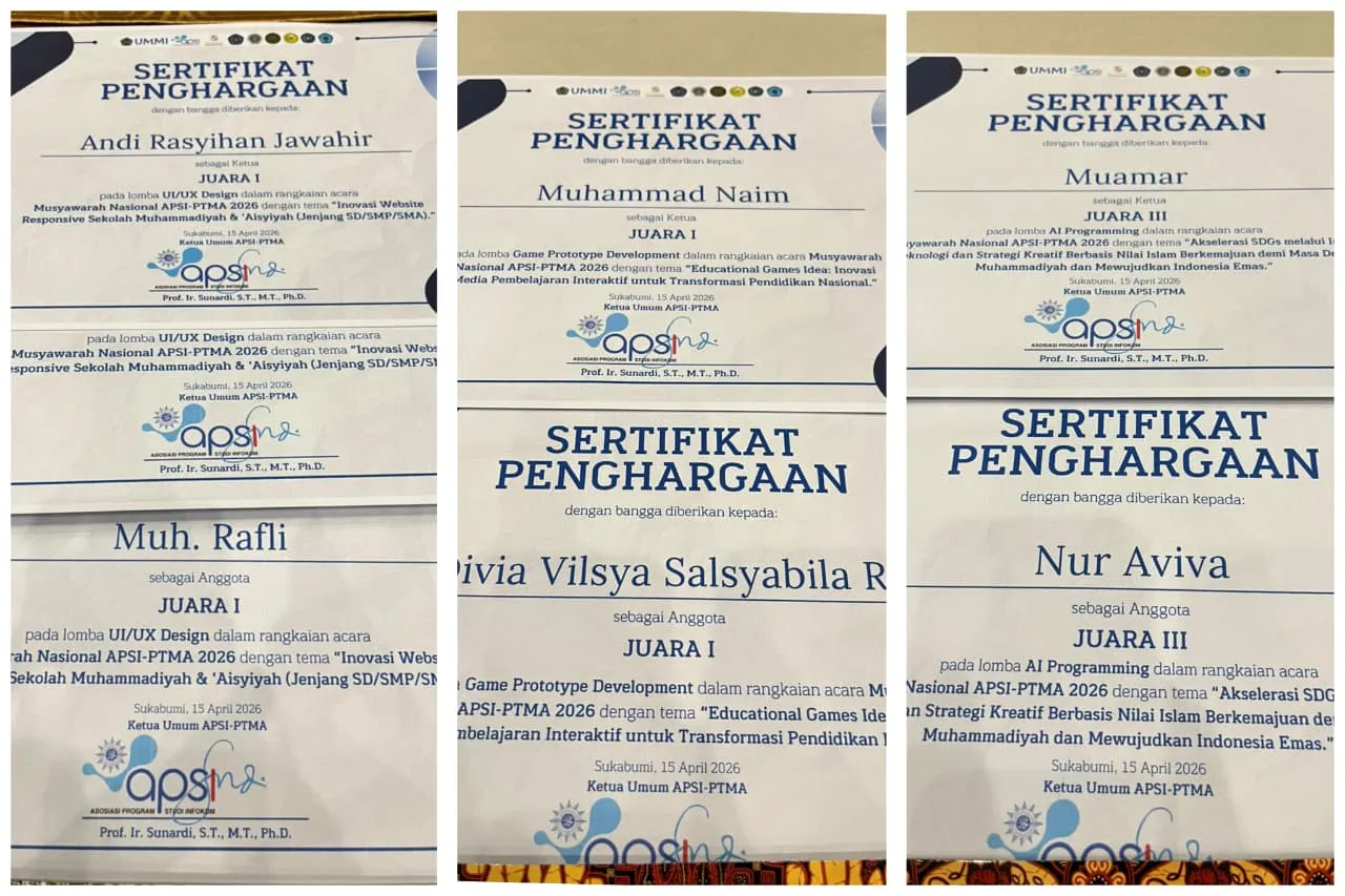 Mahasiswa Informatika FT Unismuh Makassar Raih Tiga Prestasi Nasional di Ajang Musyawarah Nasional APSI-PTMA 2026